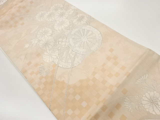 JAPANESE FUKURO OBI / WOVEN KIKU & GRID